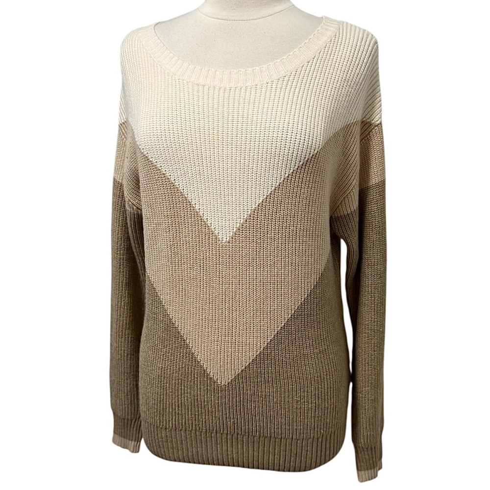 Shore Woodstock Colorblock Soft Knit Pullover Chevron Sweater Size Large NWT